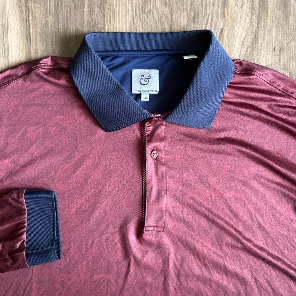 Kilburne & Finch Performance Golf Polo Shirt Men's Size 4XL Paisley Long Sleeve